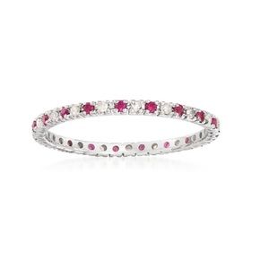 Dainty Ruby Diamond 14k White Gold Eternity Band